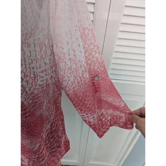 CHICO'S Easywear By Top Women's Size M/1 Pink Ombre Abstract Sheer Geometric - Picture 6 of 14